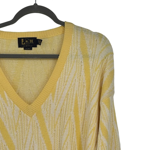 *Vintage Men’s LeRoy 1X Big Yellow/White Cotton V-Neck Sweater - Picture 3 of 10